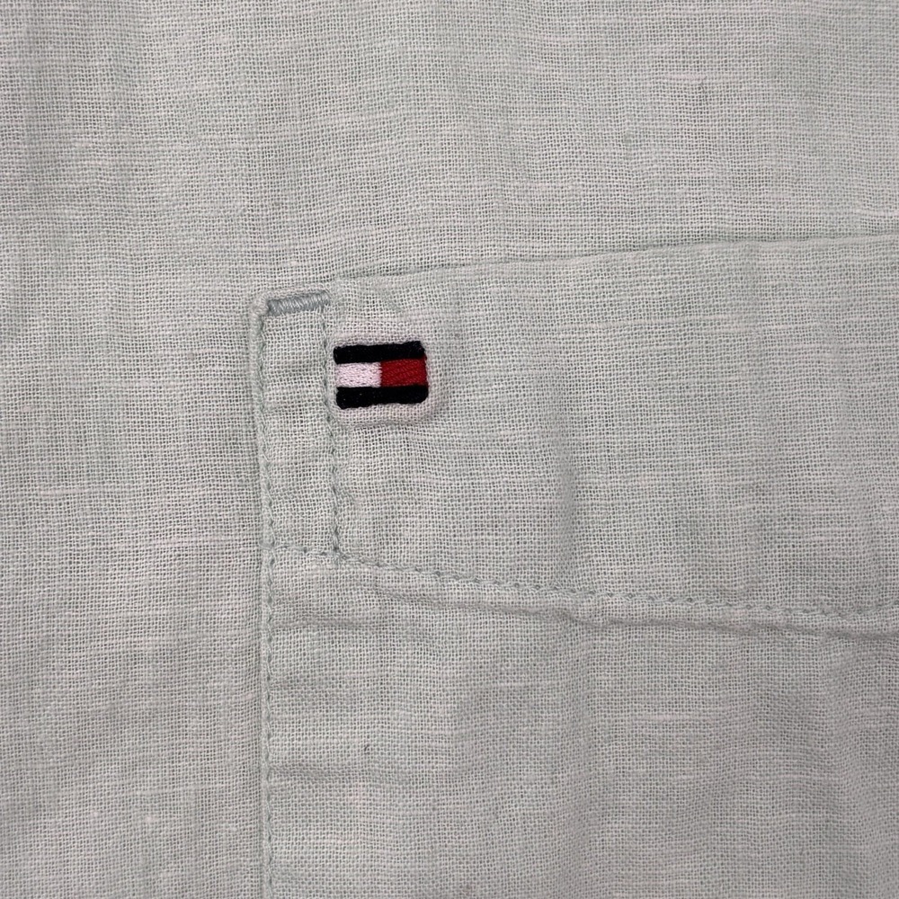 Tommy Hilfiger Shirt Mens XL Green Linen Cotton Button Down Short Sleeve Pocket - Picture 6 of 13